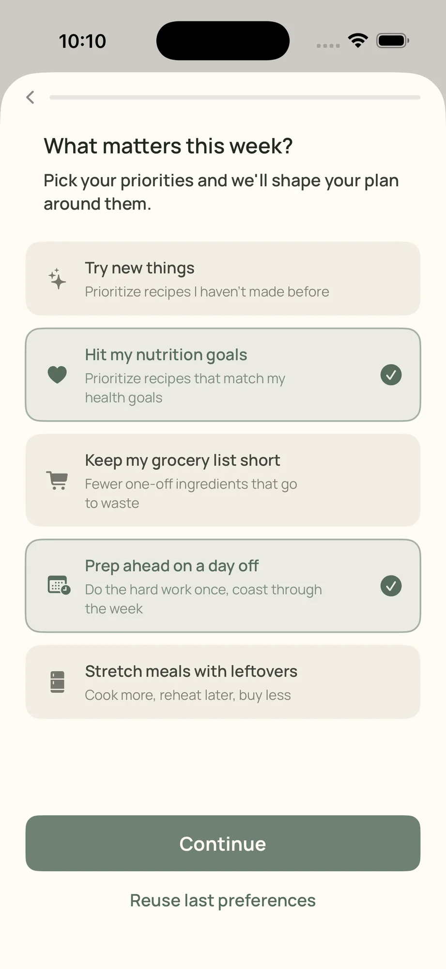 Choosing what matters this week in Simmerly: prep ahead, leftovers, nutrition goals, a short grocery list